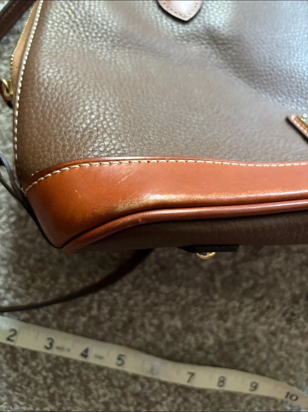 Dooney & Bourke Brown Pebbled Leather Dome Satchel with Tan Trim